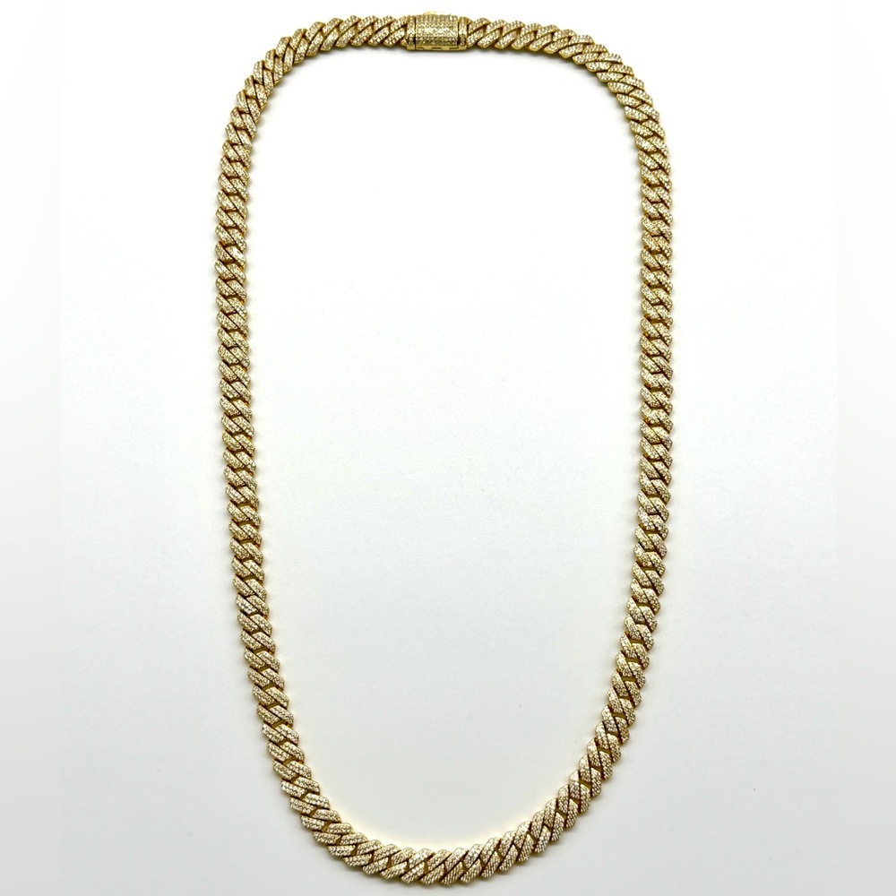 18k Gold Plated, 925 Silver, 9.OCTW Moissanite Square Miami Cuban Chain